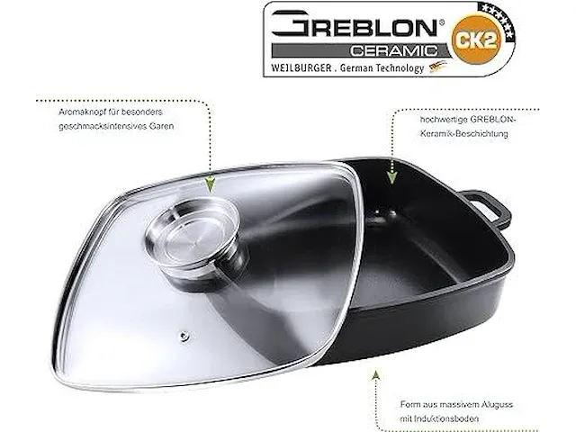 Kopf braadpan santorin (gegoten aluminium, 3,8 liter, incl. glazen deksel met aromaknop, inductie) zwart - afbeelding 2 van  3