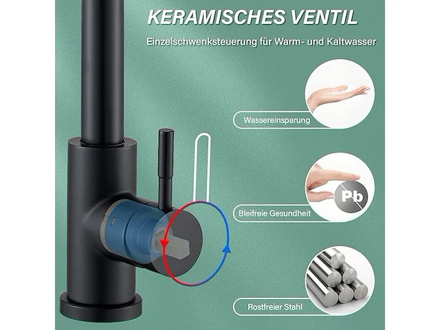 Kraan keuken, zwart, keukenkraan - afbeelding 2 van  5