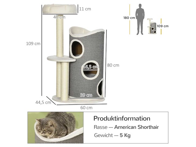 Krabpaal met kattenmand en krabpaal - afbeelding 4 van  6