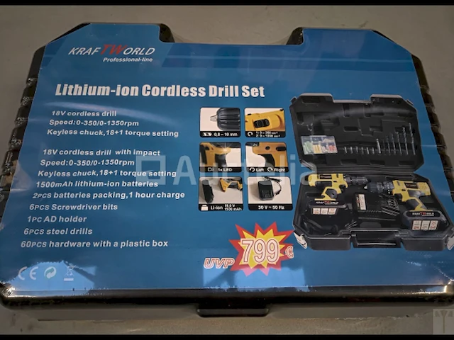 Kraftworld draadloze schroevendraaierset 18v lithium - afbeelding 1 van  3