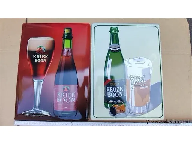 Kriek boon & oude geuze boon origineel reclameborden metaal 2 stuks - afbeelding 1 van  5