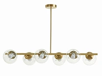 Kroonluchter van geborsteld messing - 6 glazen bollen - b. 98 cm - goud - afbeelding 2 van  7