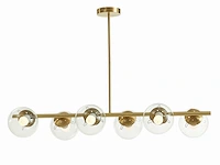 Kroonluchter van geborsteld messing - 6 glazen bollen - b. 98 cm - goud - afbeelding 3 van  7