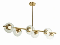 Kroonluchter van geborsteld messing - 6 glazen bollen - b. 98 cm - goud - afbeelding 4 van  7