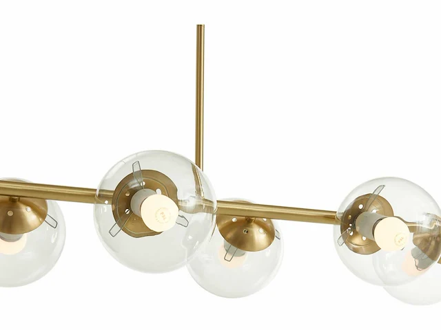Kroonluchter van geborsteld messing - 6 glazen bollen - b. 98 cm - goud - afbeelding 5 van  7