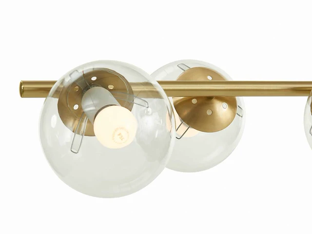 Kroonluchter van geborsteld messing - 6 glazen bollen - b. 98 cm - goud - afbeelding 6 van  7