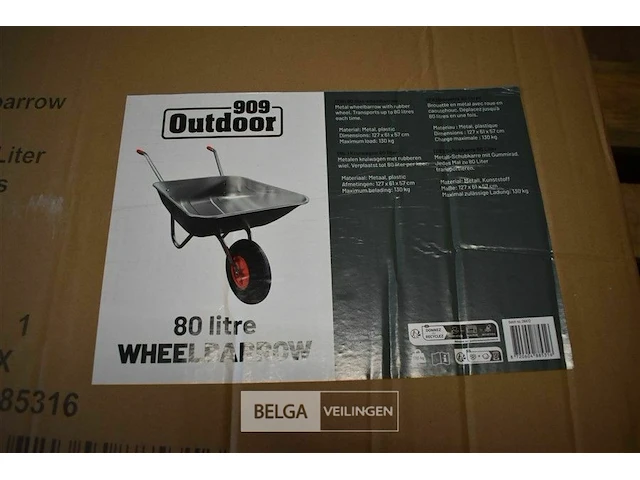 Kruiwagen 80 liter max 130kg metaal-plastiek - afbeelding 4 van  6