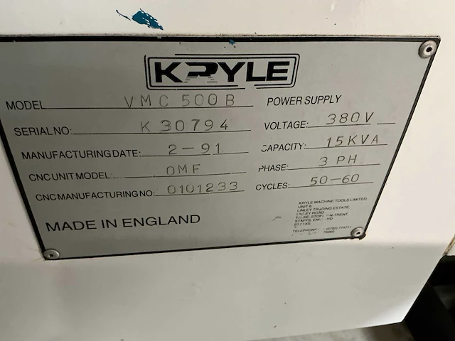 Kryle vmc 500b cnc freesmachine - afbeelding 3 van  15