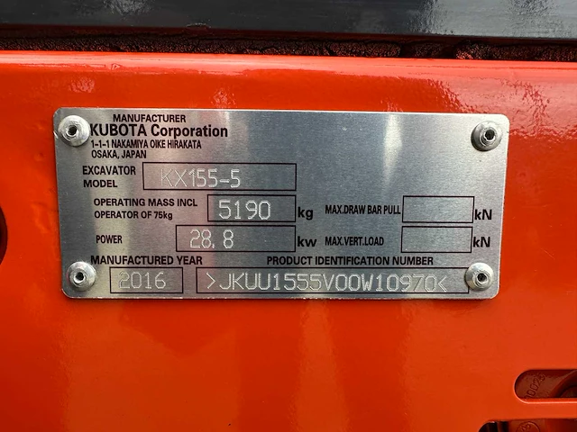 Kubota - 2016 - kx155-5 - midigraafmachine - afbeelding 39 van  45