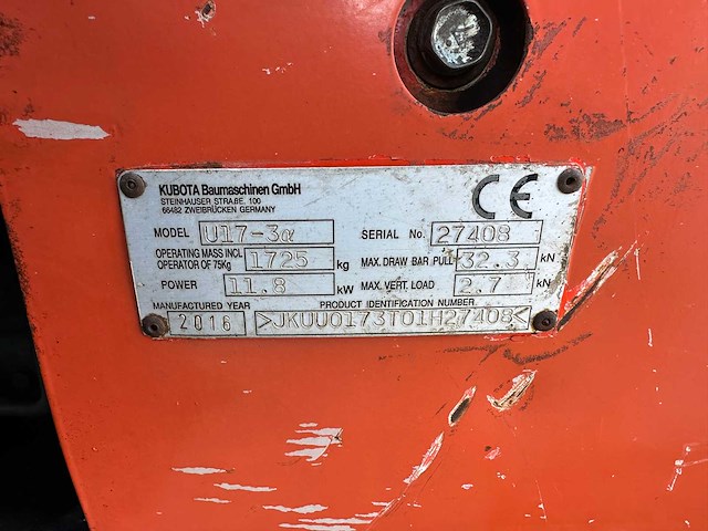 Kubota - 2016 - u17-3 - minigraafmachine - afbeelding 26 van  34