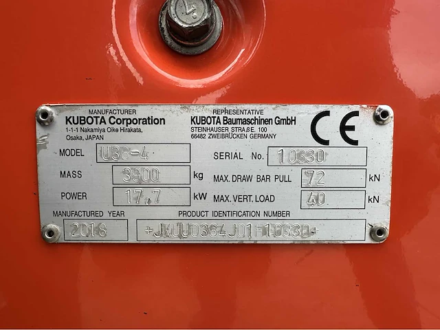 Kubota - 2018 - u36-4 - minigraafmachine - afbeelding 40 van  46