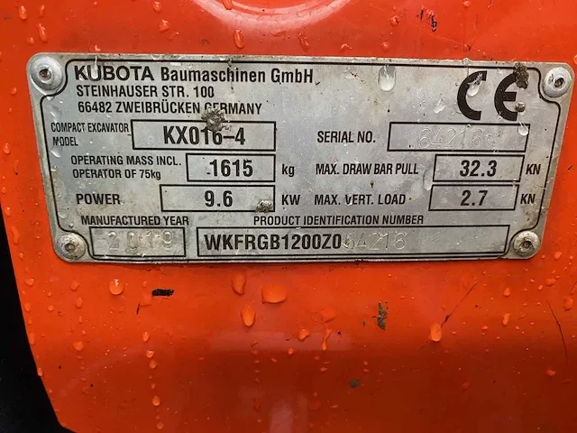 Kubota kx016-4 minigraafmachine, 2019 - afbeelding 16 van  16