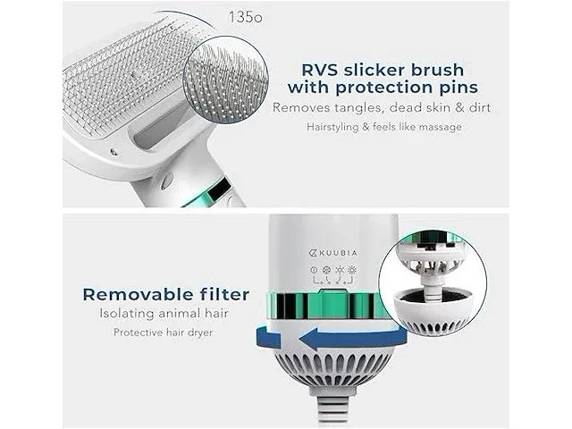 Kuubia 2-in-1 hondenföhn met zelfreinigende borstelkop - afbeelding 2 van  3