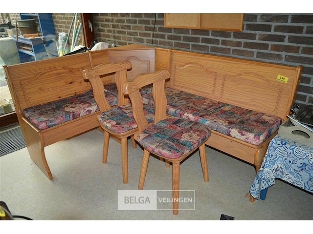 L-hoekige retro keukenbank met 2 stoelen - afbeelding 1 van  4