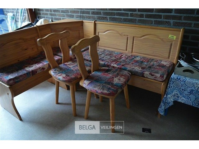 L-hoekige retro keukenbank met 2 stoelen - afbeelding 2 van  4
