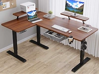 L-vormig bureau - in hoogte verstelbaar - retro hout - afbeelding 1 van  9