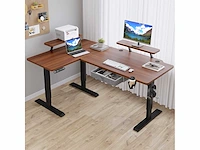 L-vormig bureau - in hoogte verstelbaar - retro hout - afbeelding 2 van  9