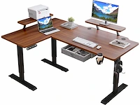 L-vormig bureau - in hoogte verstelbaar - retro hout - afbeelding 3 van  9