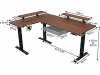 L-vormig bureau - in hoogte verstelbaar - retro hout - afbeelding 4 van  9