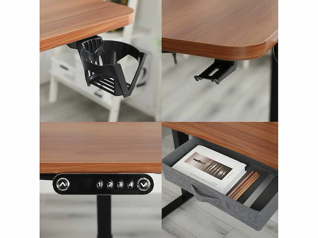 L-vormig bureau - in hoogte verstelbaar - retro hout - afbeelding 6 van  9