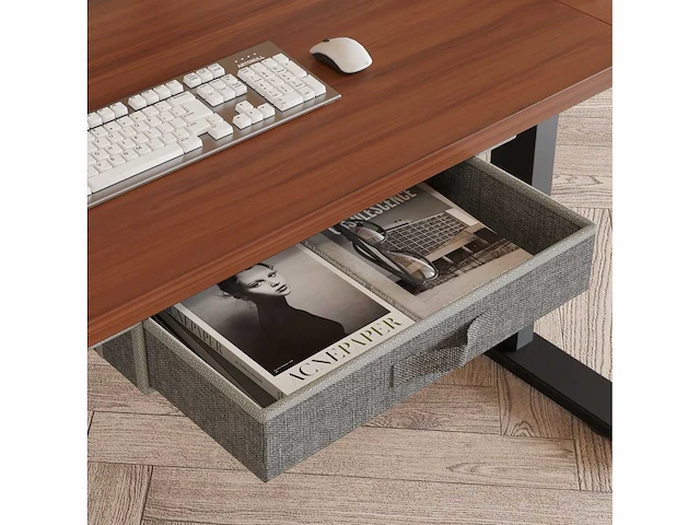 L-vormig bureau - in hoogte verstelbaar - retro hout - afbeelding 8 van  9