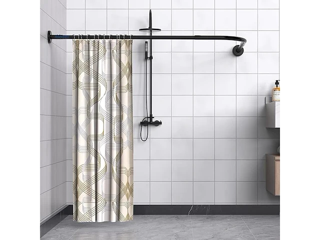 L-vormige douchegordijnstang zwart - afbeelding 2 van  5