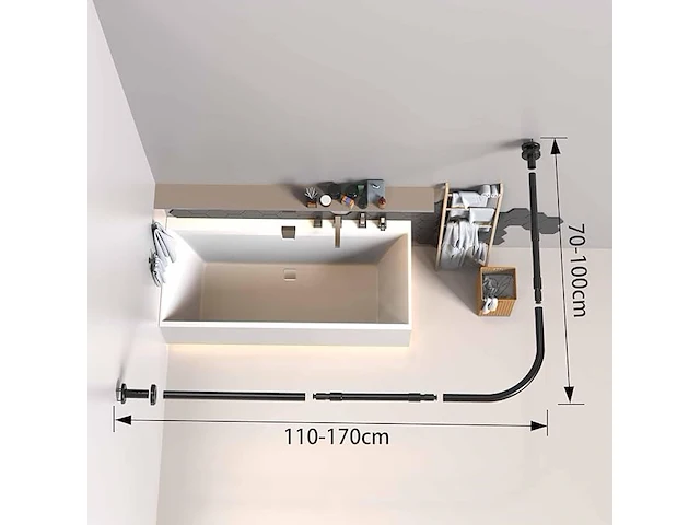 L-vormige douchegordijnstang zwart - afbeelding 3 van  5