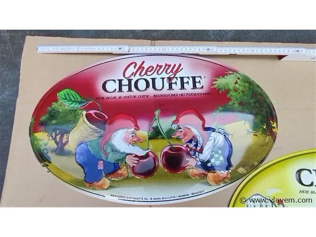 La chouffe origineel reclamebord metaal cherry & la chouffe 2 stuks - afbeelding 1 van  5