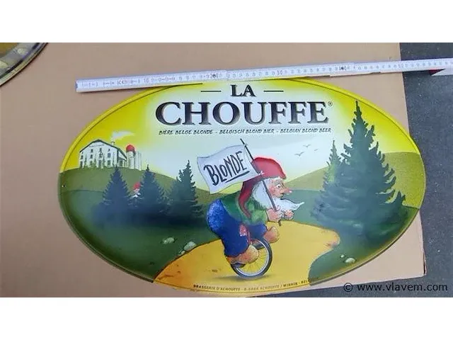 La chouffe origineel reclamebord metaal cherry & la chouffe 2 stuks - afbeelding 2 van  5