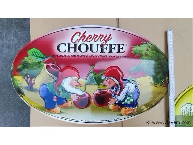 La chouffe origineel reclamebord metaal cherry & la chouffe 2 stuks - afbeelding 3 van  5