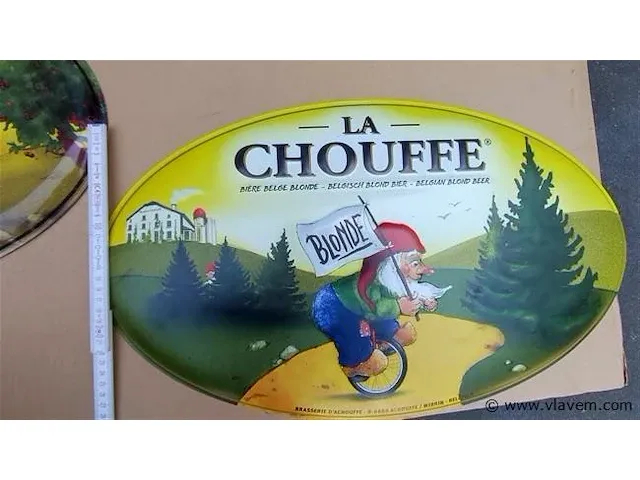 La chouffe origineel reclamebord metaal cherry & la chouffe 2 stuks - afbeelding 4 van  5