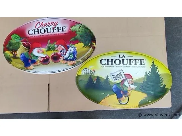 La chouffe origineel reclamebord metaal cherry & la chouffe 2 stuks - afbeelding 5 van  5