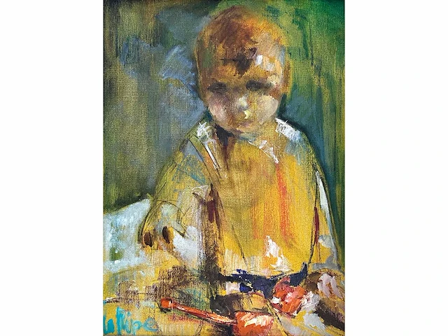 La pipe - portret van een jongen - olie op doek - afbeelding 1 van  7