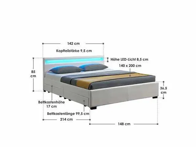 Ladebed, led verlichting en lattenbodem - 140x200 - afbeelding 6 van  6