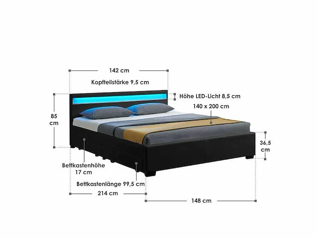 Ladebed, led verlichting en lattenbodem - 140x200 - afbeelding 6 van  6