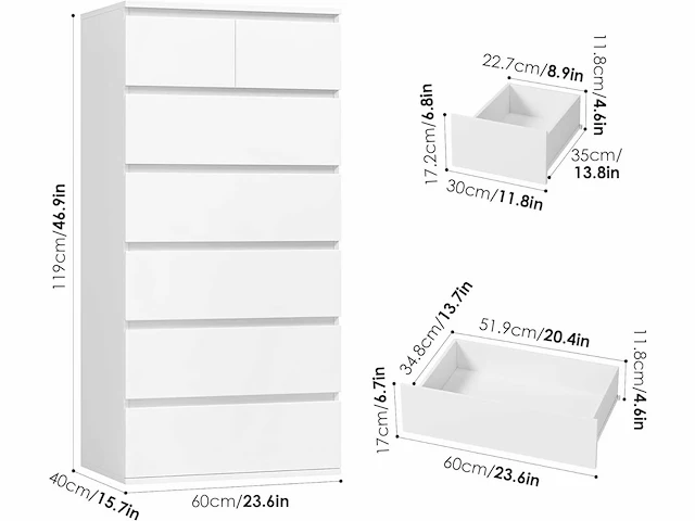 Ladekast 7 lades ladekast slaapkamer voor volwassenen chiffonnier - afbeelding 3 van  6