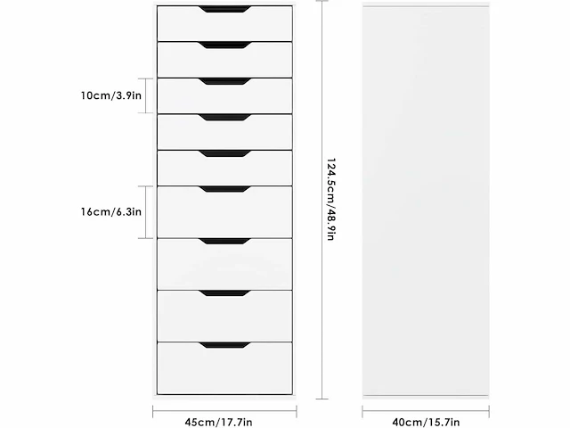 Ladekast 9 lades witte ladekast 124,5 cm - afbeelding 5 van  5