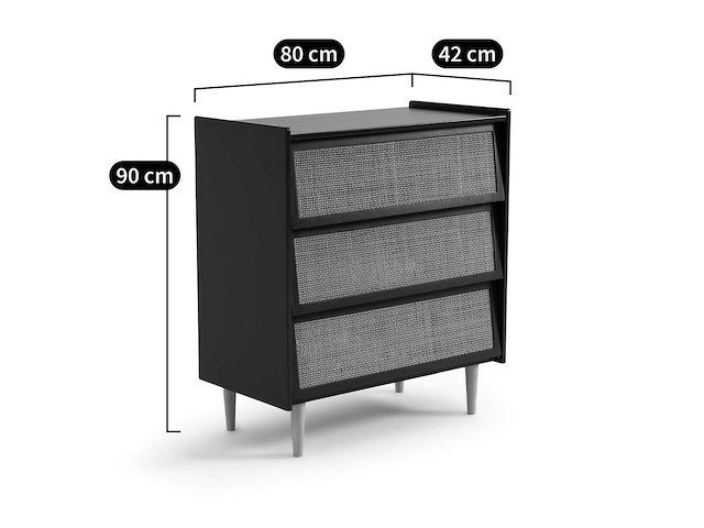 Ladekast met 3-lades met riet - afbeelding 6 van  7