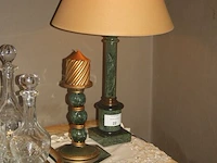 Lamp met kap in carrara marmer, glazen kandelaar - afbeelding 1 van  3