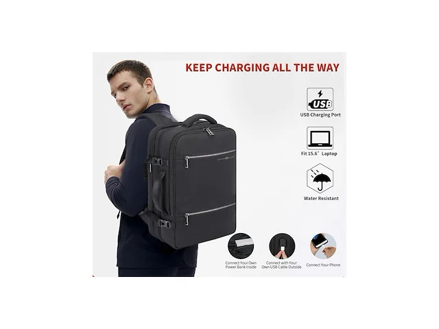 Laptop - rugzak - polyester - multifunctioneel - 43 x 30 x 15 cm. - zwart - afbeelding 5 van  6