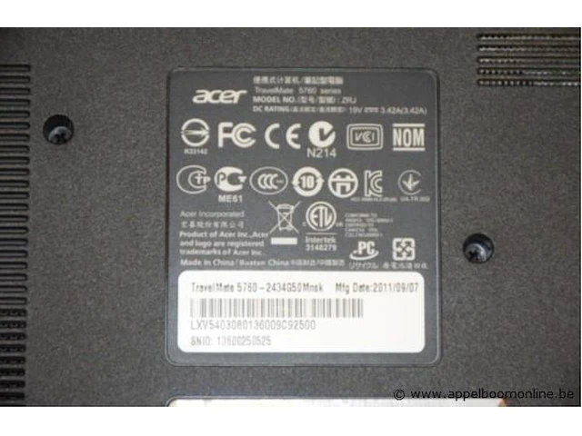 Laptop acer, travelmate 5760, intel core i5, zonder kabels, werking niet gekend, paswoord niet gekend - afbeelding 3 van  3
