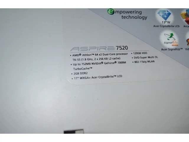 Laptop ecafe hercules ec-1000w-h160g/iabel zonder lader, laptop acer aspire 7520 met lader en draagtas, laptop acer aspire 3690 met muis , lader en draagtas - afbeelding 11 van  15