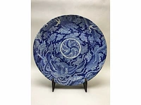 Large blue white phoenix dragon japanese porcelein plate - afbeelding 2 van  26