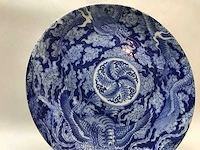 Large blue white phoenix dragon japanese porcelein plate - afbeelding 4 van  26