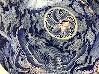 Large blue white phoenix dragon japanese porcelein plate - afbeelding 6 van  26