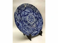 Large blue white phoenix dragon japanese porcelein plate - afbeelding 8 van  26