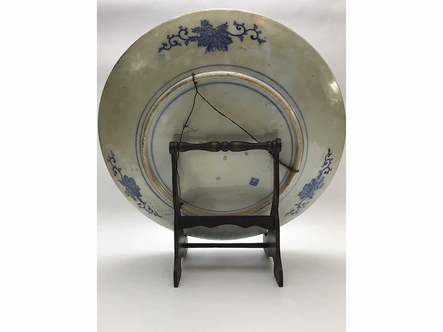 Large blue white phoenix dragon japanese porcelein plate - afbeelding 10 van  26
