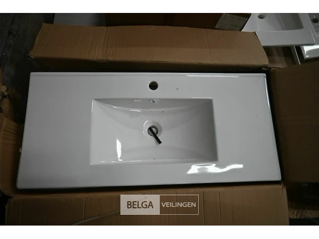 Lavabo steen-keramiek l103xb48 cm wit - afbeelding 1 van  1
