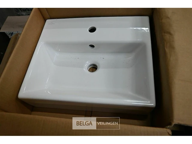 Lavabo steen-keramiek l50xb42 cm wit - afbeelding 1 van  2