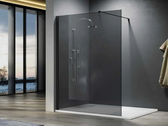 Lavinno - 90 bb - inloopdouche rookglas met mat zwart profiel - afbeelding 1 van  5